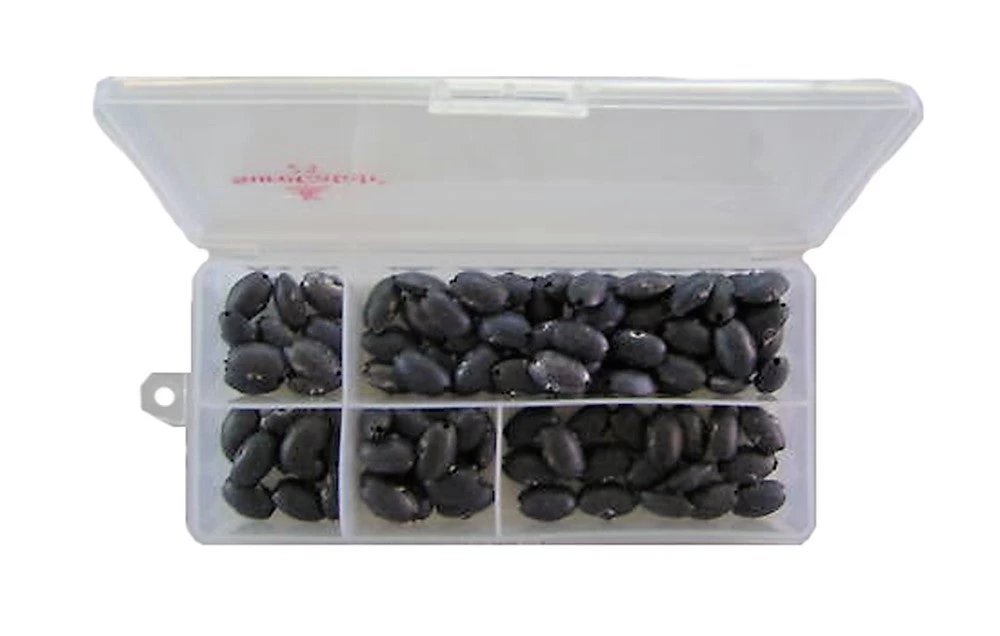 100 X Size 1 Bean Fishing Sinkers In Tackle Box 1 100 X Size 1 Bean Fishing Sinkers In Tackle Box
