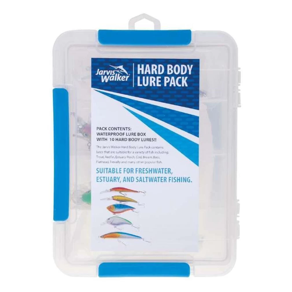 Jarvis Walker Hard Body Lure Pack - 10 Assorted Lures In Waterproof Tackle Box 1 Jarvis Walker Hard Body Lure Pack - 10 Assorted Lures In Waterproof Tackle Box