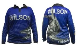Size 2 Kids Team Wilson Navy Tournament Long Sleeve Fishing Shirt With Collar - UPF25+