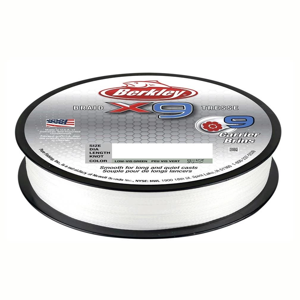 150m Spool Of Berkley X9 Braided Fishing Line - Crystal White 9 Carrier Braid