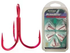 5 Pack Of Surecatch Red Chemically Sharpened Treble Fishing Hooks -Fishing Shop C544Red 10