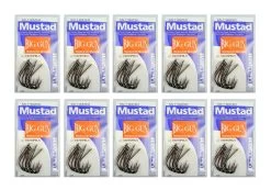 10 Packs Of Mustad 10829NPBLN Big Gun Chemically Sharp Fishing Hooks