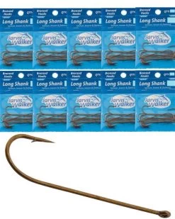 10 Pack Of Jarvis Walker Bronze Long Shank Fishing Hooks 7 10 Pack Of Jarvis Walker Bronze Long Shank Fishing Hooks -Fishing Shop JW PP Long Shank 12X10