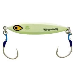 80gm Mustad Wingman Fast Sinking Fishing Jig Lure With 2 Ultrapoint Assist Hooks -Fishing Shop MJIG06 GLO 80