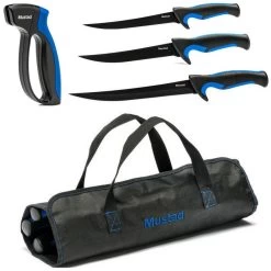 Mustad Fish Filleting Kit - 3 X Fishing Knives,Knife Sharpener In Roll Up Bag