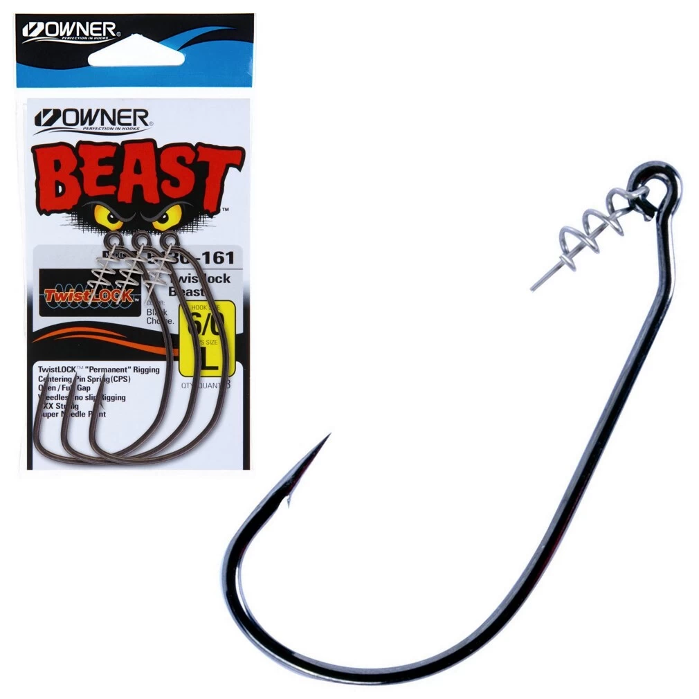 1 Packet Of Owner Beast 5130 Unweighted Hooks With Twistlock Centering Pins