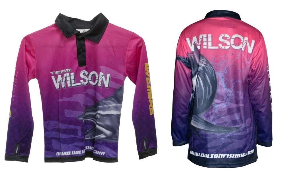 Team Wilson Pink/Purple Kids Tournament Long Sleeve Fishing Shirt With Collar 2 Team Wilson Pink/Purple Kids Tournament Long Sleeve Fishing Shirt With Collar - Image 2