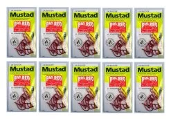 10 Packs Of Mustad 92554NPNR Big Red Chemically Sharp Fishing Hooks -Fishing Shop hp92554npnr2x10