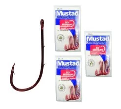 3 Packs Of Mustad 92668NPNR Red Baitholder Chemically Sharp Fishing Hooks -Fishing Shop hp92668npnr4x3